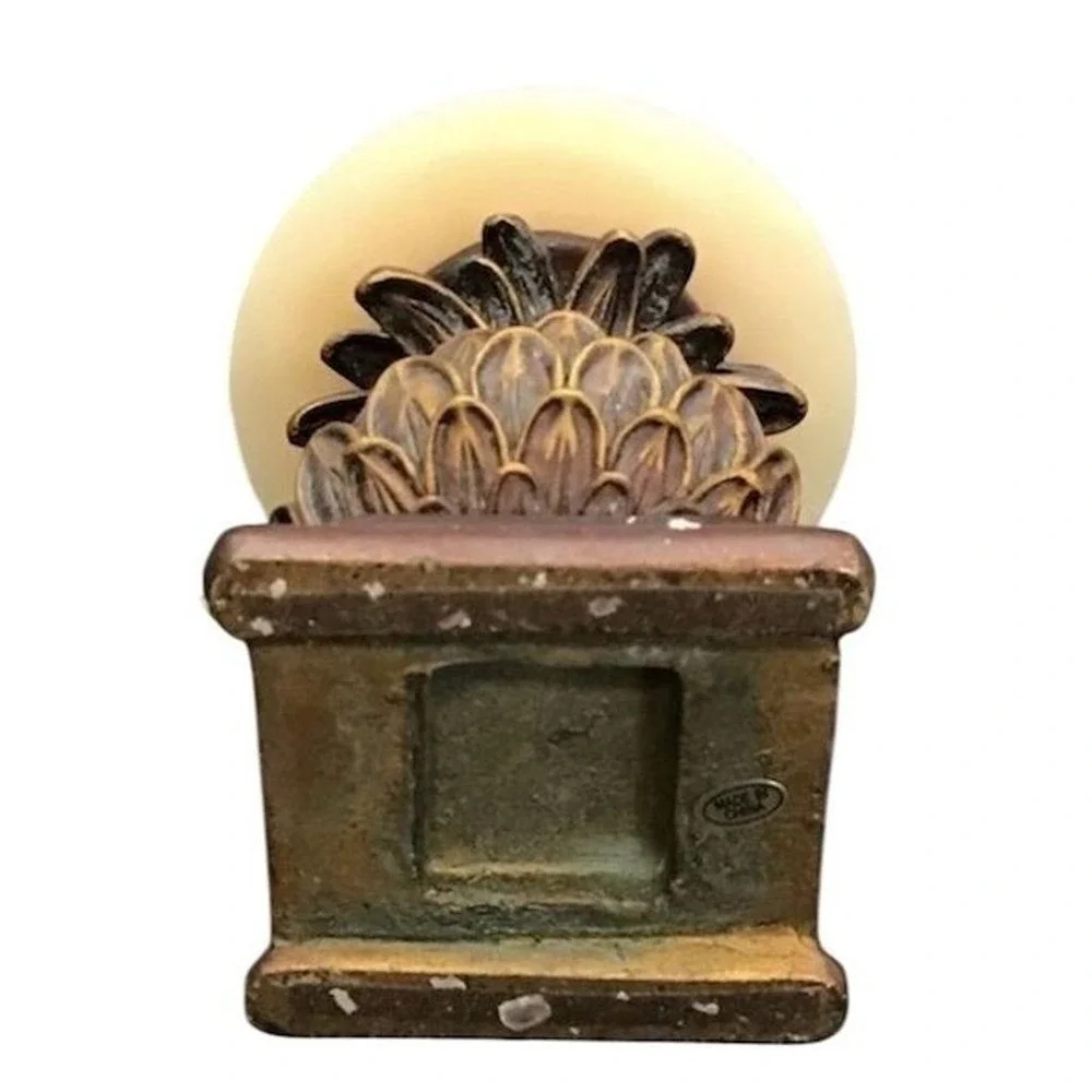 Pineapple Table Lamp with Carved Brown Base & Candle Shade